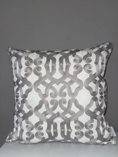 [DL01759] 22" x 22" GREY & WHITE EMBROIDED PILLOW 