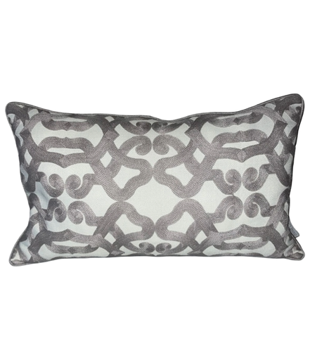 [DL01760] GREY & WHITE EMBROIDED LUMBAR