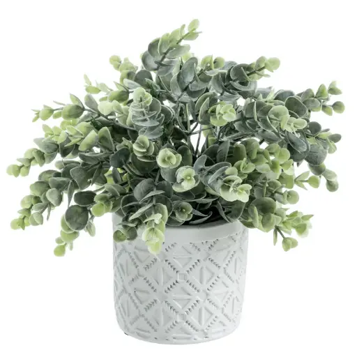 [DL01779] Faux Eucalyptus in White Cement Pot
