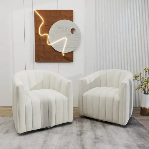 [DL01792] Velvet Swivel Barrel Chair-White