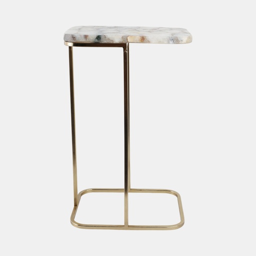 [DL01808] 24X15" AGATE TOP TABLE, WHITE/GOLD