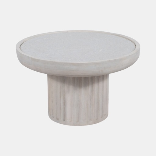 [DL01809] 30" MARBLE TOP, WHITEWASH COFFEE TABLE