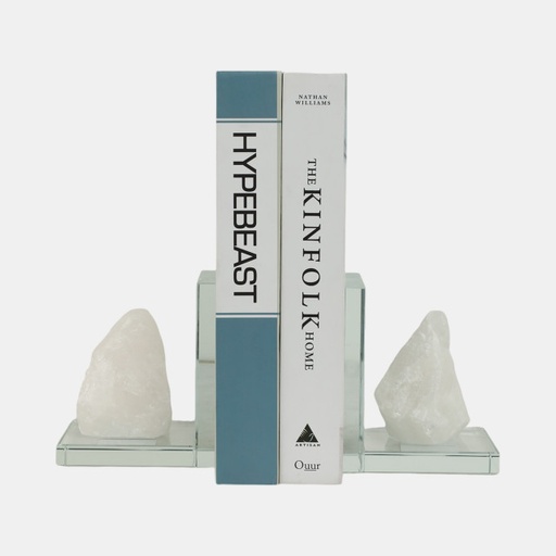 [DL01820] 5"H GLASS BOOKENDS WITH WHITE STONE