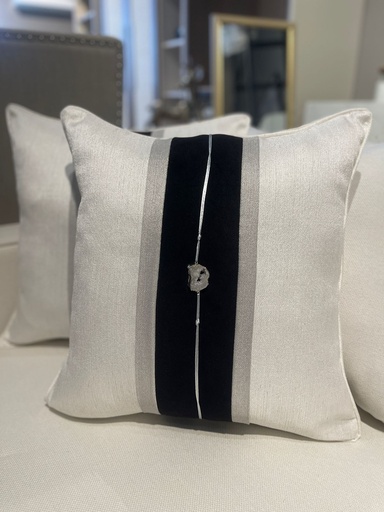 [DL01831] 20" x 20" GREY & BLACK STRIPE BAND PILLOW WITH GEODE 