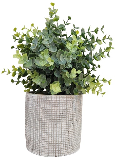 [DL01912] Faux Eucalyptus In Stamped Pot  
