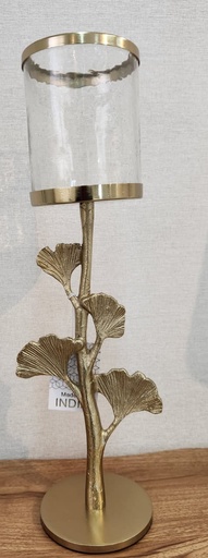 [DL01941] Gold Stem Candle Holder With Glass Shade 