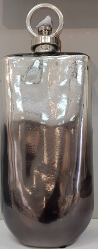 [DL02040] 19" Metallic Glass Bottle 
W/ Stone Top- Silver