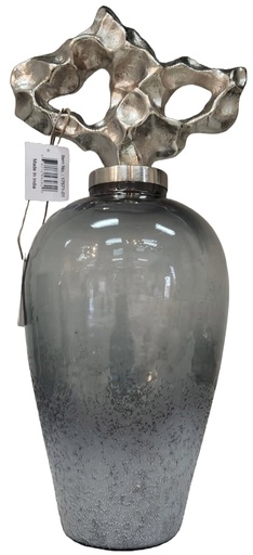 [DL02041] 18" Glass Vase With Silver Textured Lid