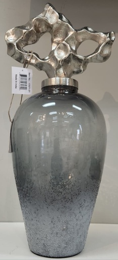 [DL02041] 18" Glass Vase With Silver Textured Lid