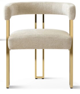 [DL02061] Chenille Upholstered 
Armchair -Gold & White 