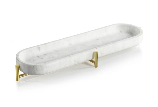 [DL02121] Oval Marble Tray on Metal Stand 