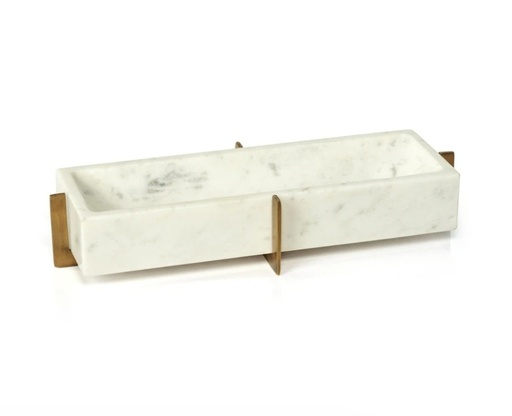 [DL02122] Rectangular Marble Tray on Gold Metal Base