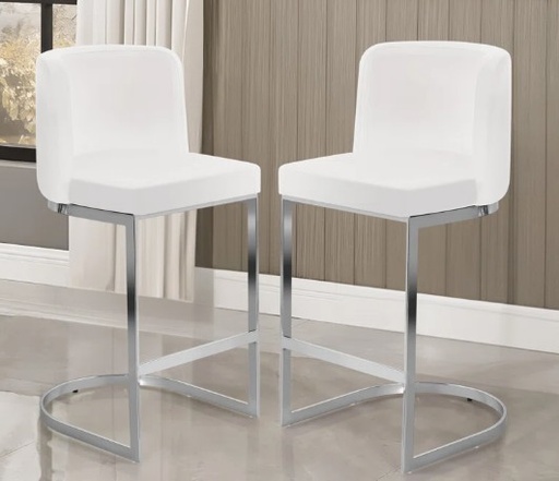 [DL02248] 26'' Upholstered Stool-Velvet White with Silver Legs 
