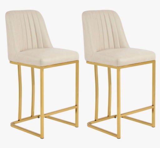 [DL02261] 37.25" Beige Faux Upholstered Stool with Gold Metal Frame 