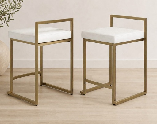 [DL02264] 28" Progreso Upholstered Stool W/ Gold Frame-Ivory   