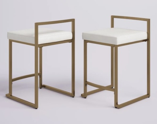 [DL02264] 28" Progreso Upholstered Stool W/ Gold Frame-Ivory   
