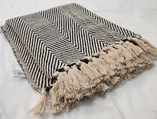 [DL02269] DLL Hand Woven Throw Blanket-Black and Ivory 