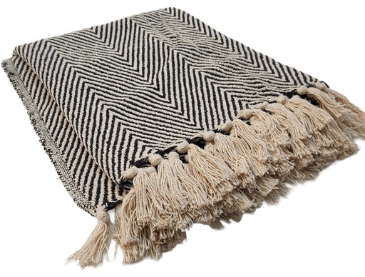 [DL02269] DLL Hand Woven Throw Blanket-Black and Ivory 