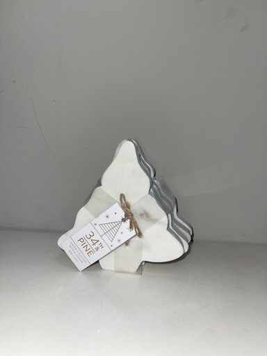 [DL02284] White Marble Christmas Tree Coasters (Set of 4)  
