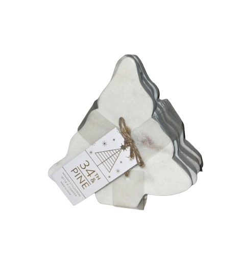 [DL02284] White Marble Christmas Tree Coasters (Set of 4)  
