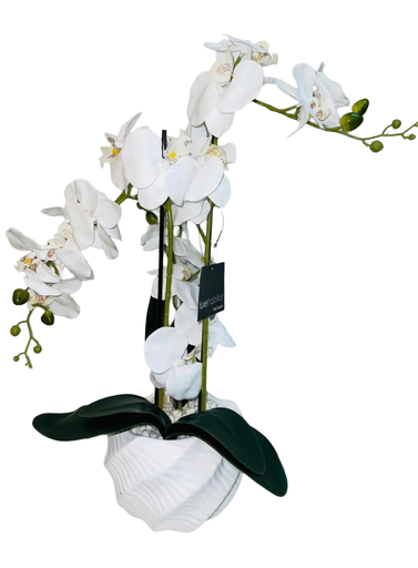 [DL02286] 20" White Swirl Pot Orchid  