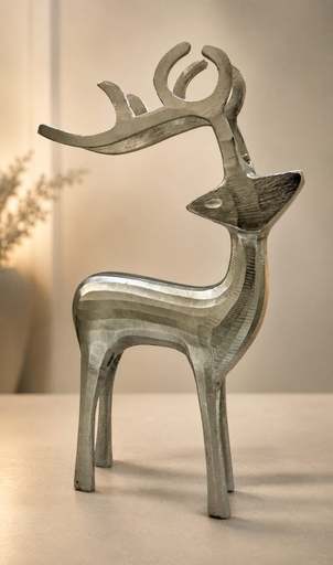 [DL02302] Standing Silver Textured Lines Metal Reindeer  