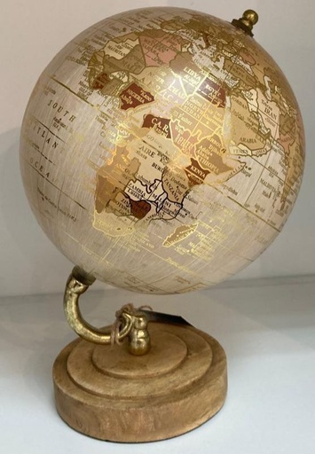 [DL02316] Brown & Gold Wooden Base Tabletop Globe  