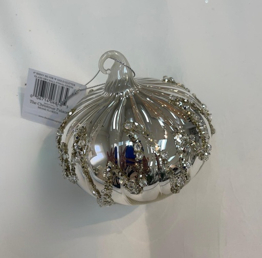 [DL02368] Silver & Glass Ornament W/ Glitter Details 