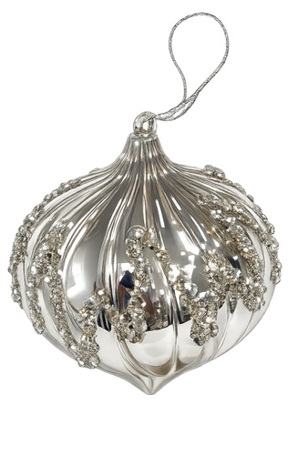 [DL02368] Silver & Glass Ornament W/ Glitter Details 
