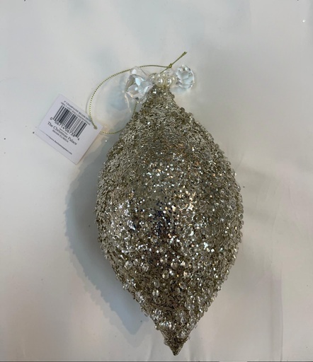 [DL02370] Gold Glittered Ornament W/ Pearl and Crystal Gems 