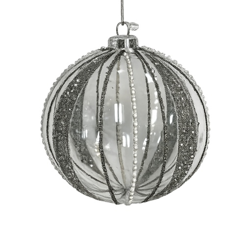 [DL02372] Silver Glitter Striped Glass Transparent Ornament  