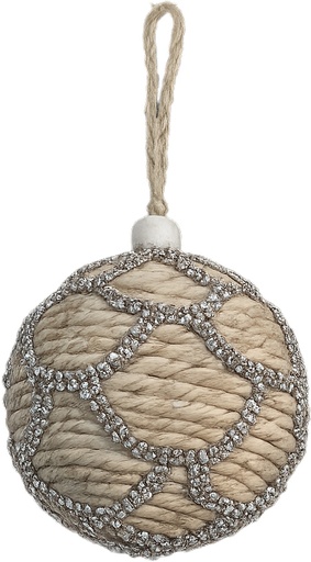 [DL02385] Silver Jeweled Jute Ball Ornament 