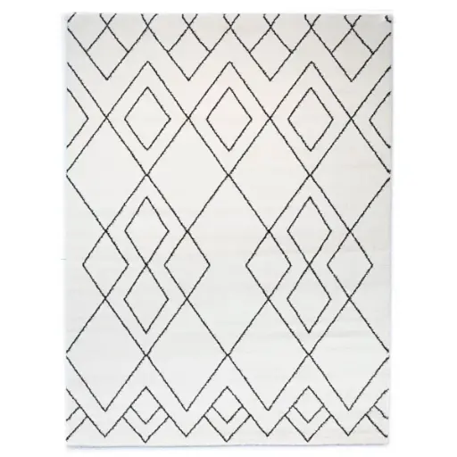 [DL02414] Elle Black and Ivory Geometric Diamond Pattern 7'x 10' Rug 