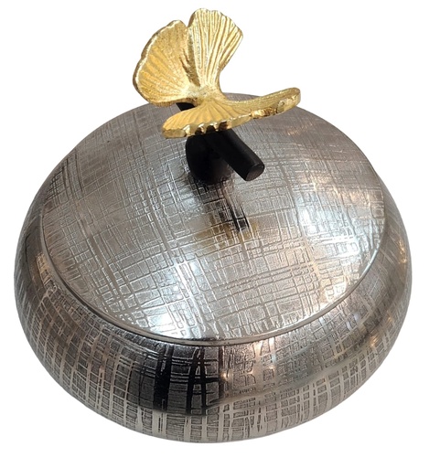[DL02420] Chrome Bowl with  Gold 3D Detail 