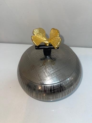 [DL02420] Chrome Bowl with  Gold 3D Detail 