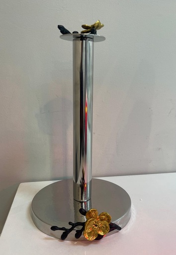 [DL02422] Chrome Paper Towel Holder with Gold 3D Detail 