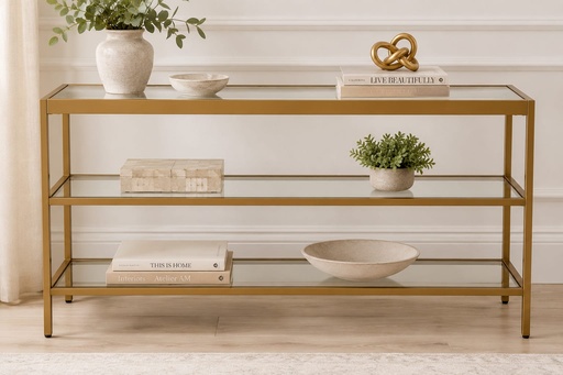[DL02448] 3 Shelves Alexis Glass & Gold Console Table 