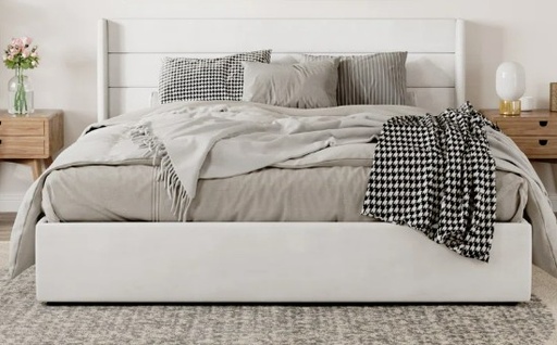 [DL02458] White Braya Hydraulic Storage Upholstered Platform Bed-Queen