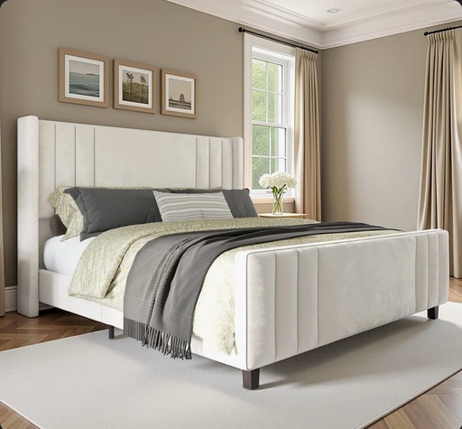 [DL02460] Cream Aurieona Upholstered Platform Bed-Queen 