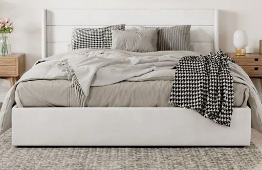 [DL02465] White Braya Hydraulic Storage Upholstered Platform Bed-King 