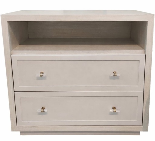 [DL02482] Whitewash Nightstand with Gold & Acrylic Pulls 