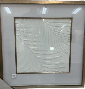 [DL02489] Gold Frame White Palm Leaf Wallart
