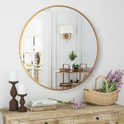 [DL02491] 30 X 30 Gold Frame Round Mirror 