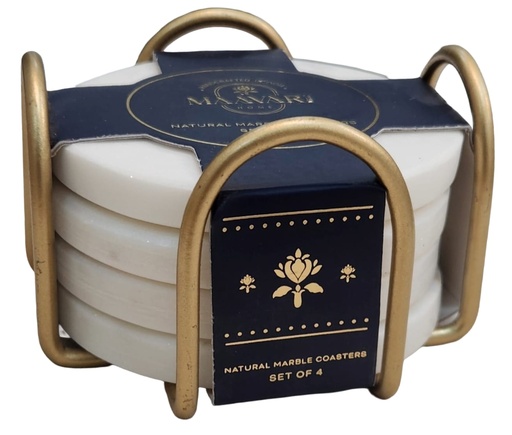 [DL02533] Natural Marble Coasters With Gold Case set of 4 