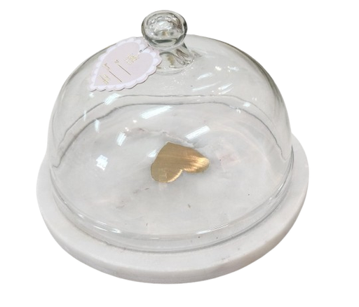 [DL02544]  Glass Dome with Gold Heart and Marble base 