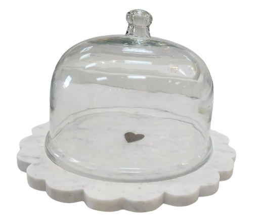 [DL02545] Glass Dome with Floral Edge Marble Base 