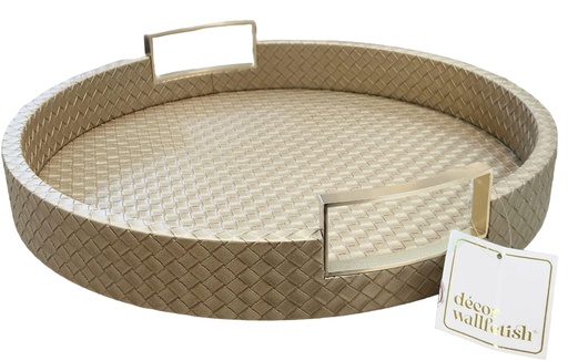 [DL02553] Gold Round Tray with Gold Handles Lg   