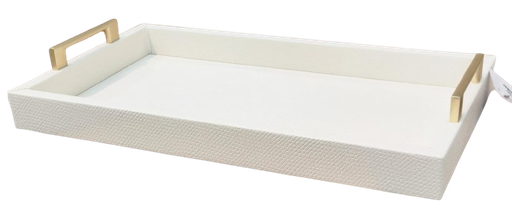 [DL02556] White Rectangular Tray with Gold Handles-Lg