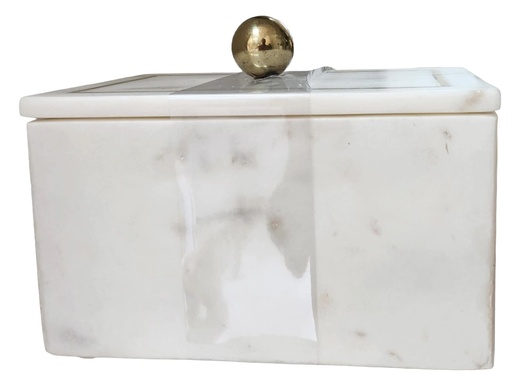 [DL02562] Marble Box With Gold Sphere Handle -Med 