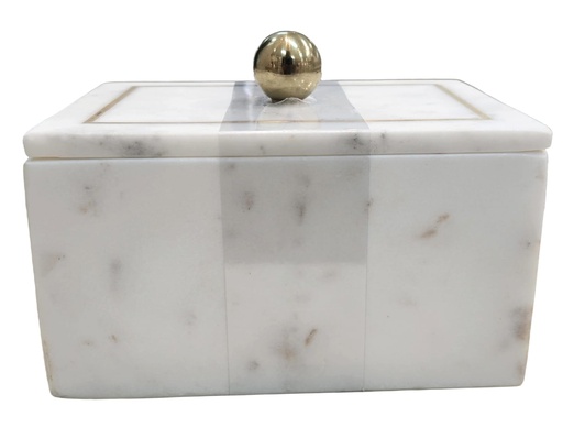 [DL02563] Marble Box With Gold Sphere Handle -Lg 